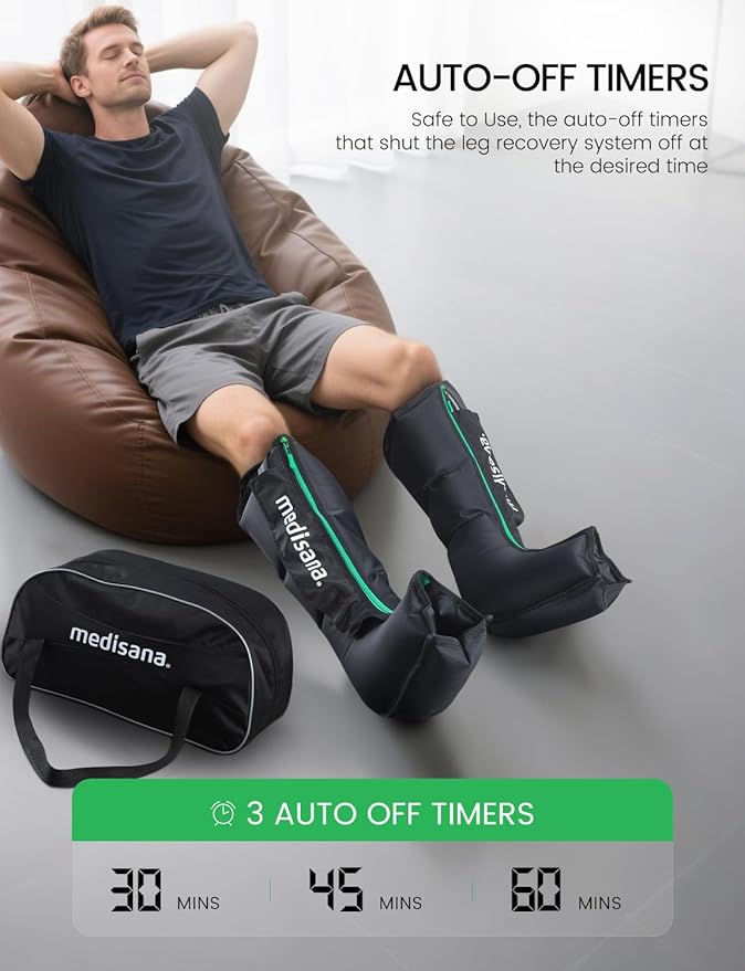 Medisana Leg Massagers with Heat and Compression, Leg Massager for Circulation and Pain Relief, Foot and Calf Massager Machine for Edema, Relax Recover-Birthday Gifts for Dad Men Mom Women