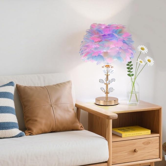 Colorful Feather Lamp Romantic Bedside Nightstand Lamp Creative FfluffyTable Lamp Modern Furry Desk Light for Princess Girls Bedroom Living Room Wedding Christmas Gift Deco Entry Office - Bloomnest