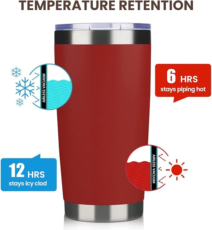 MEWAY 20oz Tumbler 4 Pack Double Wall Vacuum Insulated Travel Mug Bulk, Stainless Steel Tumblers with Lid and Straw, Powder Coated Coffee Cups for Cold & Hot Drinks (Red, Set of 4) - Bloomnest