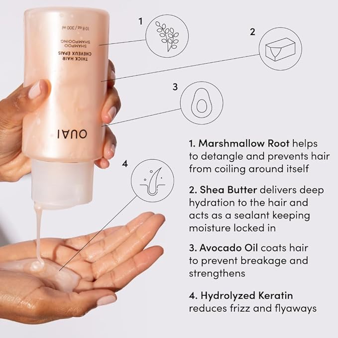 OUAI Thick Hair Shampoo & Conditioner Set, Travel Size - Moisturizing Shampoo & Conditioner - With Keratin, Marshmallow Root, Shea Butter & Avocado Oil - Sulfate, Paraben & Phthalate Free (3 Oz) - Bloomnest