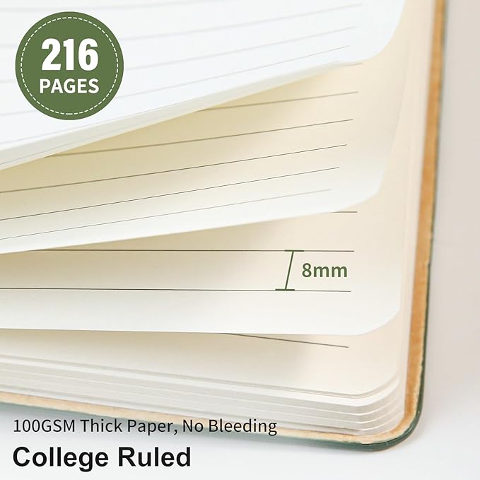 Lined Journal Notebook for Work College Ruled Note Book 5.79"x8.27"A5 PU Leather Daily Journaling 216 Pages for Women Men Writing Home School Supplies Business (Dark Green) - Bloomnest