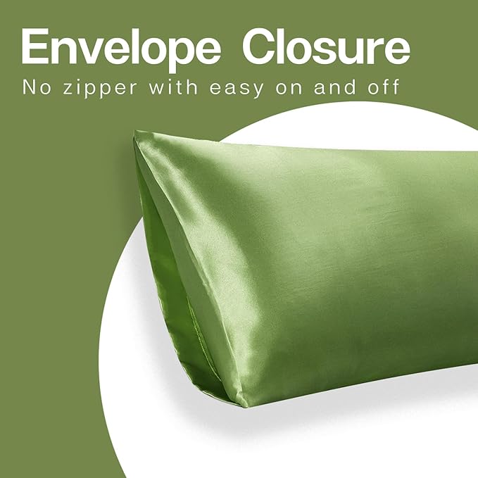 MR&HM Satin Body Pillow Cover, Soft and Breathable Body Pillow Case with Envelope Closure, Cooling and Silky Long Pillowcase for Hair and Skin,Grey (20x54, Sage) - Bloomnest