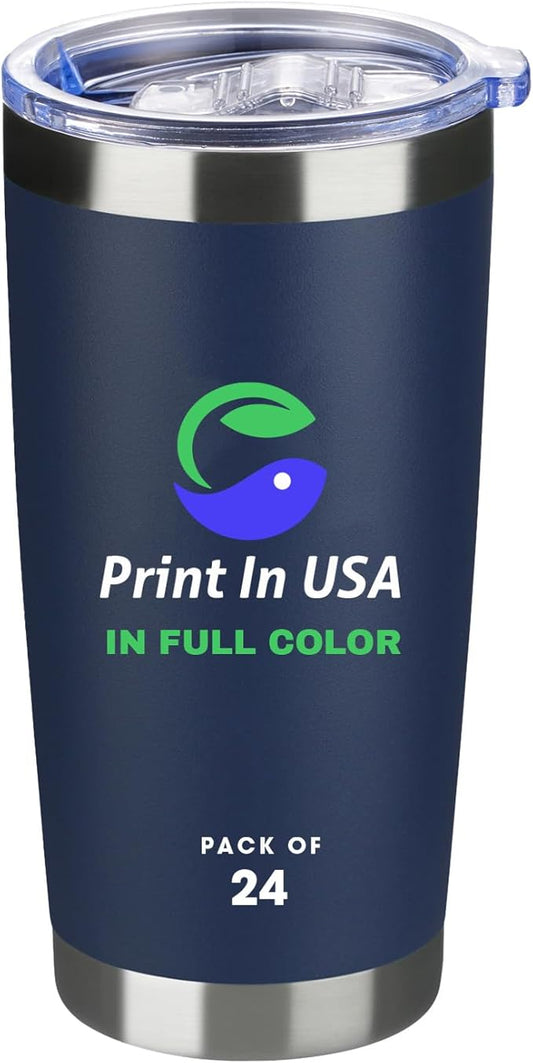 Personalized Custom Print in USA Tumbler 24Pcs 20oz Stainless Steel Double Wall Coffee Cup with Lid & Straw Insulated Tumbler with Colorful Text Logo Photo