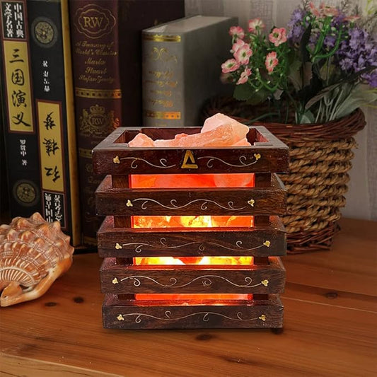 Himalayan Salt Lamp(Wooden Basket with Natural Chunks), Dimmable, Classic Design, Extra Bulb, Unique Gift Idea (EngravedBasket) - Bloomnest