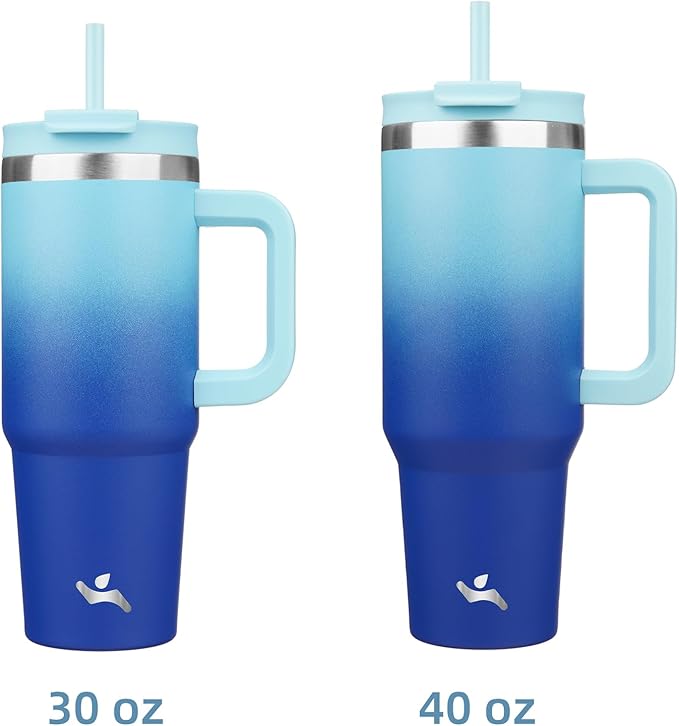 40 oz Tumbler with Handle and 2 Straws,2 in 1 Lid Insulated Water Bottle Stainless Steel Travel Coffee Mug,Sky - Bloomnest