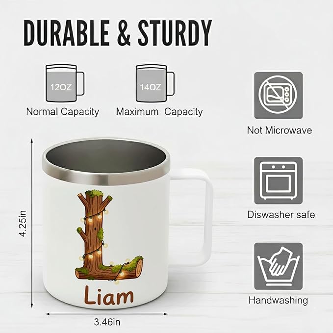 Personalized Christmas Mug with Name, 12oz Insulated Coffee Travel Mug with Handle & Lid, Rustic Custom Monogram Tumbler, Xmas Holiday Gift for Women, Her, Mom (B02) - Bloomnest