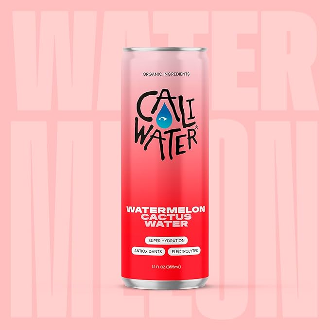 Caliwater - Organic Cactus Water - Watermelon - 5g Sugar, 35 Calories - Half Sugar of Coconut Water - Natural Plant Based Hydration - Skin Care, Electrolyte Drinks - Flavored Water Beverages - 12 Cans - Bloomnest