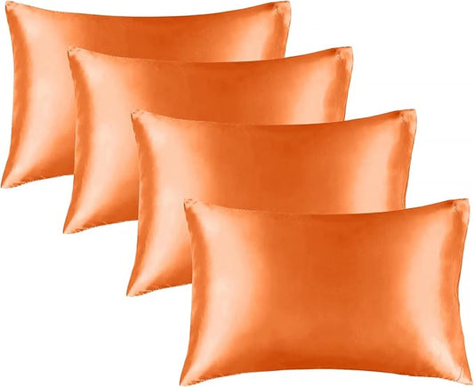 BEDELITE Satin Pillowcase for Hair and Skin, Super Soft Similar to Silk Pillow Cases 4 Pack with Envelope Closure, Cooling Pillowcases for Women Men (20"x30" Queen Size, Burnt Orange) - Bloomnest