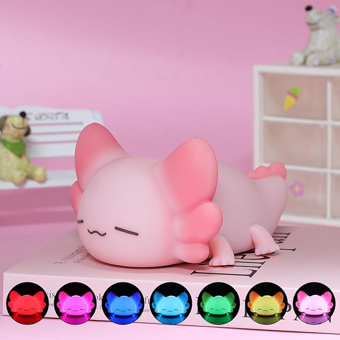 Tremdwoto Axolotl Night Light for Kids, 7 Color Changing Cute Axolotl Lamp，Dimmable &1/3 H Timer, USB Rechargeable Silicone Nursery Nightlight for Kid Bedroom Decor Axolotl Gift for Boys and Girls - Bloomnest