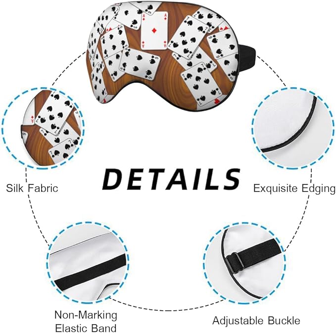Playing Cards Silk Eye Mask Sleep Mask Funny Poker Wooden Table Rectangle Eye Mask with Adjustable Strap Lightweight for Women Work Travel Night Sleep - Bloomnest