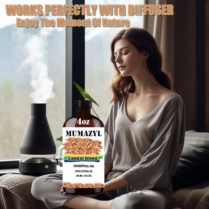 Sandalwood Essential Oil, Sandalwood Oil 4 Fl Oz 120ML for Diffuser Humidifier Yoga Cleaning DIY Candle Soap Making Essential Oils - Bloomnest