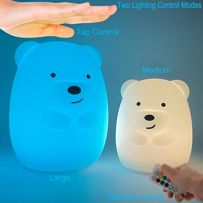 Night Lights Bear Light for Children's Room Portable Night Light for Kids Animal Lights for Girls and Boys Lamps for Bedroom Adjustable Brightness & Color Time Setting Gift - Medium - Bloomnest