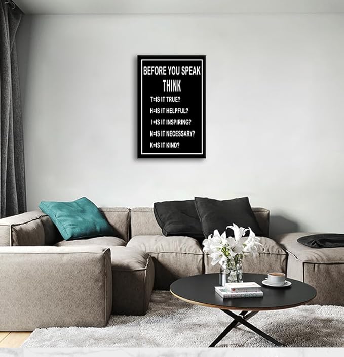 Motivational Canvas Wall Art Inspirational Picture Before You Speak Think Poster Modern Home Framed Prints Artwork for Office Wall Decor Painting for Living Room Decor Ready to Hang [24''W x 36''H] - Bloomnest