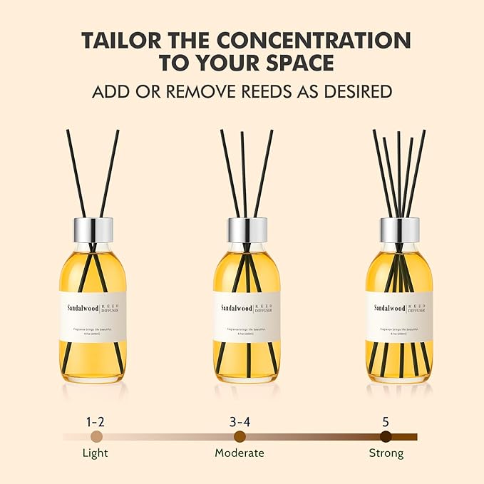 Clesh Reed Diffuser Set, 6.7 oz Sandalwood Scented Diffuser with Sticks, Home Fragrance Reed Diffuser for Bathroom Shelf Decor - Bloomnest