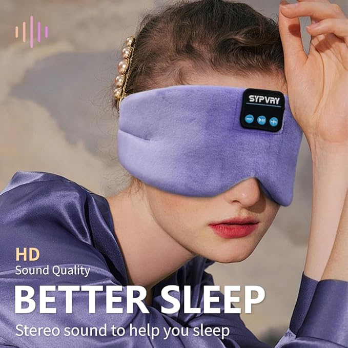 Sleep Mask Bluetooth 5.4 Headphones Soft Wireless Headband Eye Mask Blackout with Microphone (Lilac) - Bloomnest