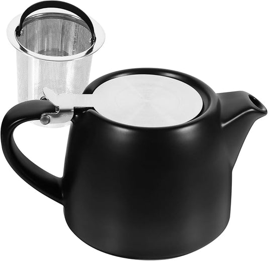 Angoily Ceramic Tea Pot with Strainer for Loose and Flower Tea Small Capacity Kitchen Teapot with Comfortable Handle Easy to Clean and Pour for Home Brewing and Giving