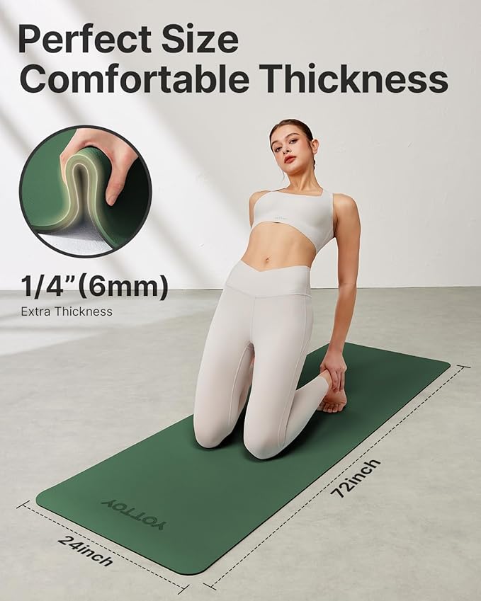 Yoga Mat,Non-Slip TPE Exercise Mat(1/4 Inch) for Pilates, Fitness & Barefoot Workouts, Home Gym Studio with Strap & Bag - Bloomnest
