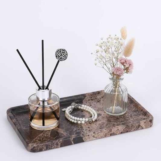 Dark Emperador Marble Vanity Tray for Bathroom Counter-12 X7 Decorative Tray for Perfume, Candles, Stone Jewelry Dish Tray - Bloomnest