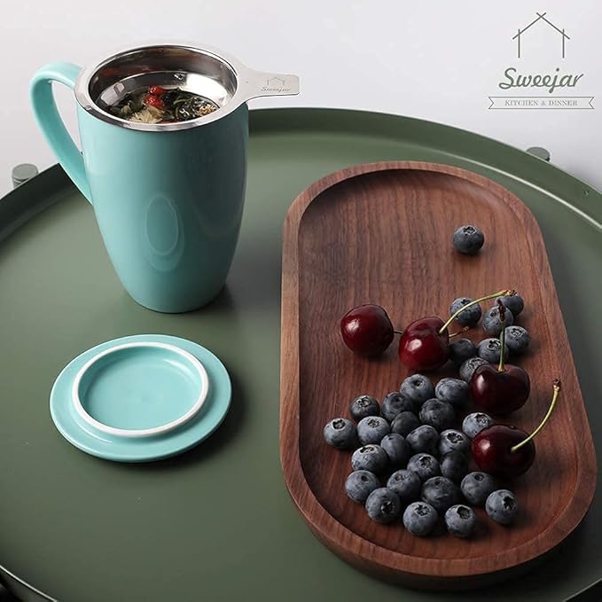 Sweejar Porcelain Tea Infuser Mug with Lid, 16 oz Teacup with Strainers for Loose Leaf Tea, Microwave and Dishwasher Safe Coffee Mug(Turquoise) - Bloomnest