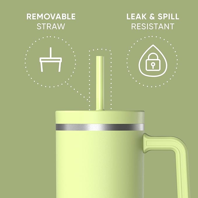 Hydrapeak Voyager 40 Oz Stainless Steel Tumbler with Handle, Insulated Water Bottle With Straw & Lid, Cupholder Friendly Reusable Travel Mug (Citrus) - Bloomnest