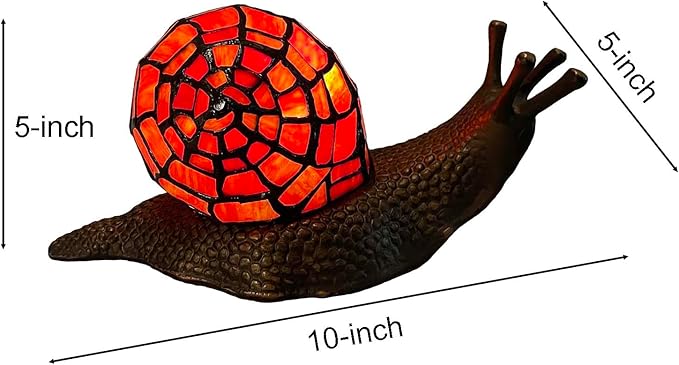 Bieye L10989 Land Snail Tiffany Style Stained Glass Accent Table Lamp for Home Decoration (Red, 10" D x 5" W x 5" H) - Bloomnest
