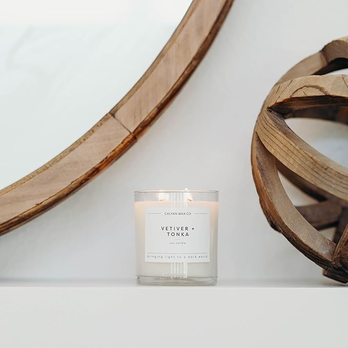 Calyan Wax Co. 2 Wick Candle, Vetiver + Tonka Scented Candle, 37 Hour Burn Time, Aromatherapy Soy Candles, Non Toxic & Vegan Soy Wax, Glass Tumbler Scented Candles, 8.8oz - Bloomnest