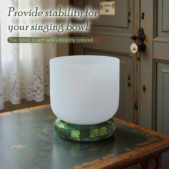 Singing Bowl Cushion for Tibetan Singing Bowls, Handmade Silk Brocade Round Cushion Pillow for Sound Healing and Crystal Sound Bowls Accessories(6.7 Inch,ForestGreen) - Bloomnest