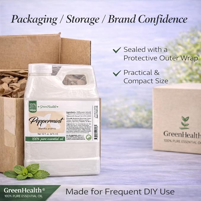 GreenHealth Peppermint Essential Oil 16 fl oz (473 mL) - 100% Pure Mentha Arvensis Oil for Diffusers, Candle Making, Soap Making, DIY Blends, Home Fragrance Greenals