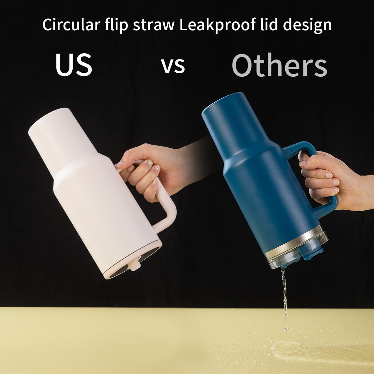 40 oz Insulated Tumbler with Handle,Flip Straw,Lid & Rubber Base Stainless Steel Water Bottle - Leak Proof Vacuum Insulated Mug BPA Free Reusable Travel Cup Gifts for Women/Men (Orange)