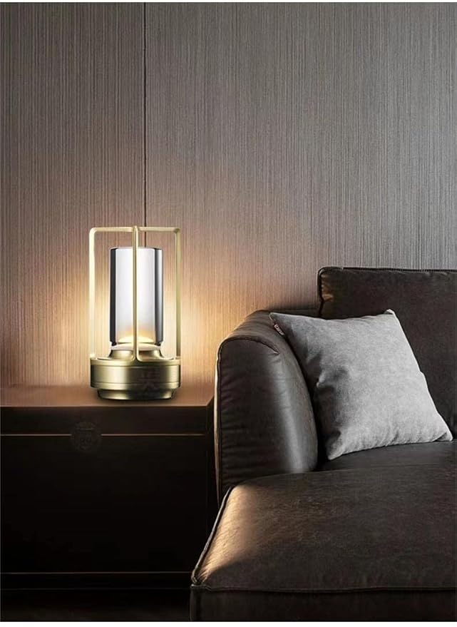 Portable Metal Table Lamp for Indoor/Outdoor ,Rechargeable Cordless LED Lamp, 3-Colour Infinitely Dimming Battery Powered Small Desk Lamp, Restaurant/Bedroom/Bar/Coffee Shop/Camping Light (Gold) - Bloomnest