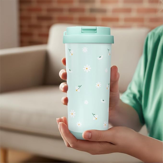 Daisy Tumbler - Stainless Steel 2-in-1 Lid Coffee Tumbler 18 oz, Insulated Floral Travel Mug Gift for Women Girls Teen Mother, Birthday Christmas - Bloomnest
