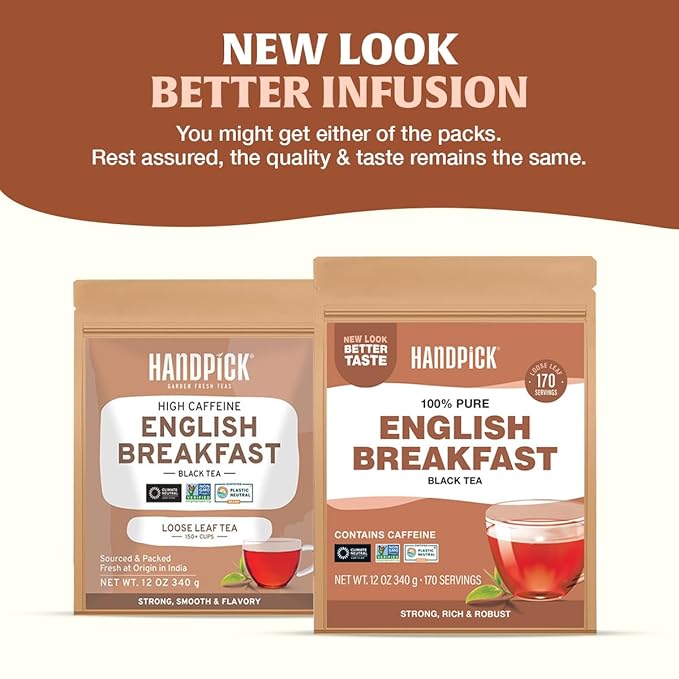HANDPICK, English Breakfast Tea Loose Leaf (340g/12oz) Strong, Robust, High Caffeine Black Tea Loose Leaf | Non-GMO | Resealable, Ziplock Pouch | Brew Hot, Iced or Kombucha tea | Assam Black Tea - Bloomnest