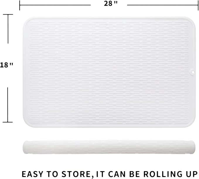 Silicone Dish Drying Mat for Multiple Usage,Easy clean,Eco-friendly,Heat-resistant Silicone Mat for Kitchen Counter or Sink,Refrigerator or Drawer Liner White 3XL 28 inches x 18 inches - Bloomnest