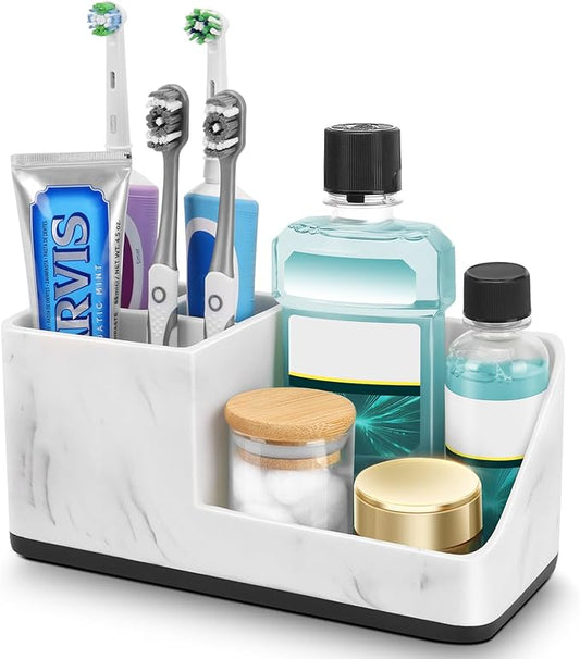 Marble Bathroom Counter Organizer, Kids Electric Toothbrush and Toothpaste Holders for Bathroom Organizers and Storage (Marble) - Bloomnest