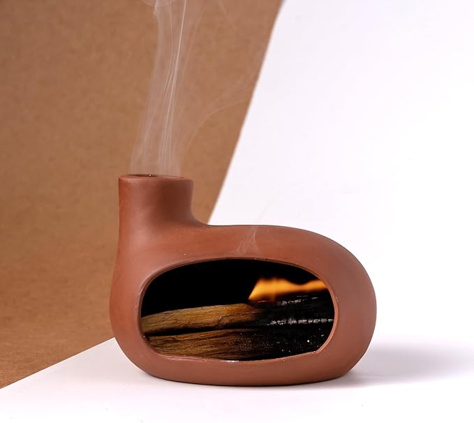 Terracotta Palo Santo Holder - Modern Chiminea Incense Burner for Yoga, Meditation, and Energy Cleansing - Wood Sticks Dish, Sage Ash Catcher, Smudge Bowl, Cone Burner - Unique Meditation Gift - Bloomnest