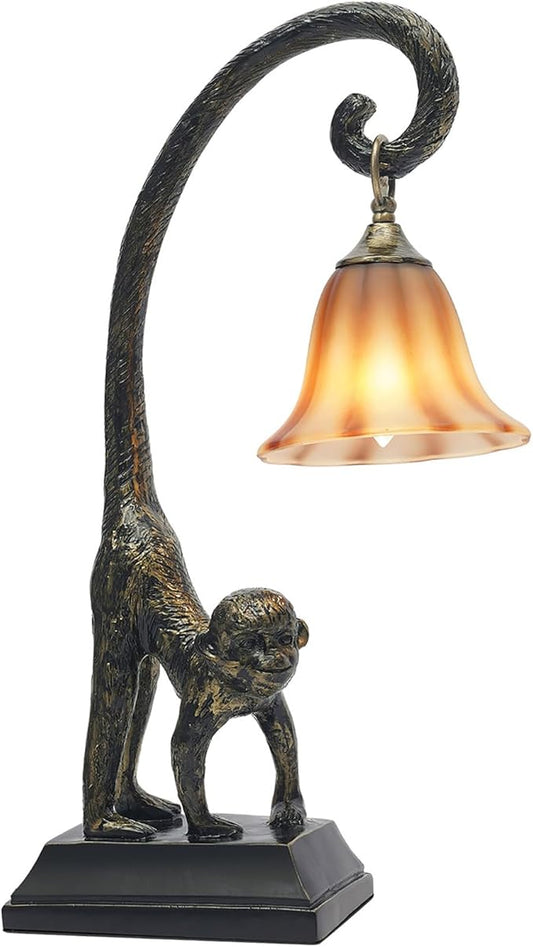 Tiffany Table Lamp Resin Bronze Monkey Lamp Vintage Animal Desk Lamp Bedside Light Easy Use for Home Decor,Living Room, Bedroom 23inch Tall Push Button Switch (Left) - Bloomnest