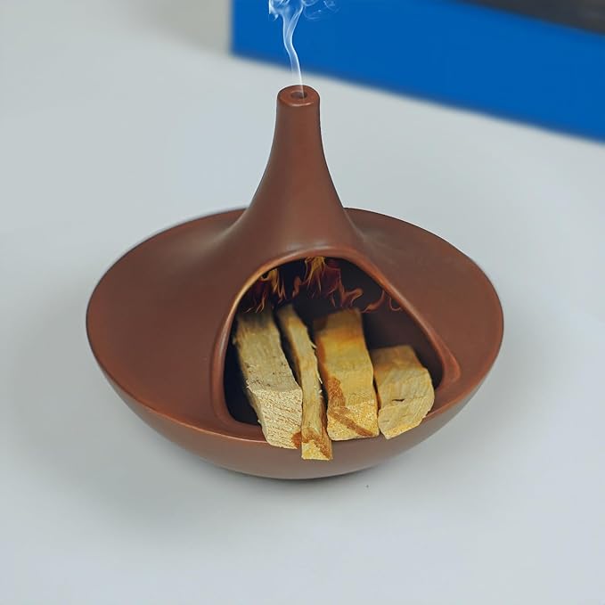 3 in 1 Incense Holder for Palo Santo Sticks Sage Bundles Cone Incense, Handcrafted Ceramic Incense Burner Holder Ash Catcher with Chimney, Smudge Bowl for Yoga Meditation Home Decor (Chimney Red) GRAMSTORMAX