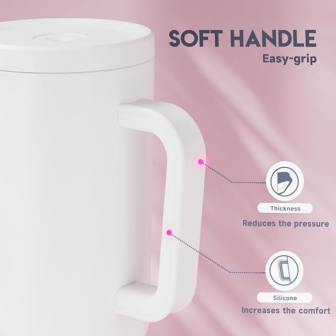 Meoky 40 oz Tumbler with Handle and Straw: Stainless Steel Insulated Tumbler with Lid and Straw - 100% Leak Proof Tumbler for Car Cup Holders - Travelers Commuters Workers, White - Bloomnest