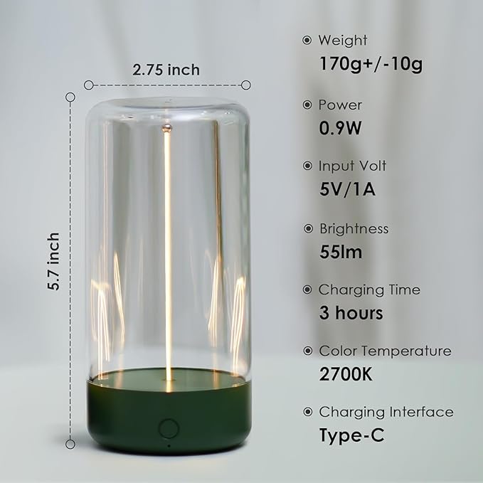 AUGE LIGHT Minimalist Desk Lamp, Rechargeable Cordless LED Lamp with 3 Dimming Modes, Small Desk Lamp for Restaurant Bedroom Bar Coffee Shop Desk Decer Dark Green - Bloomnest