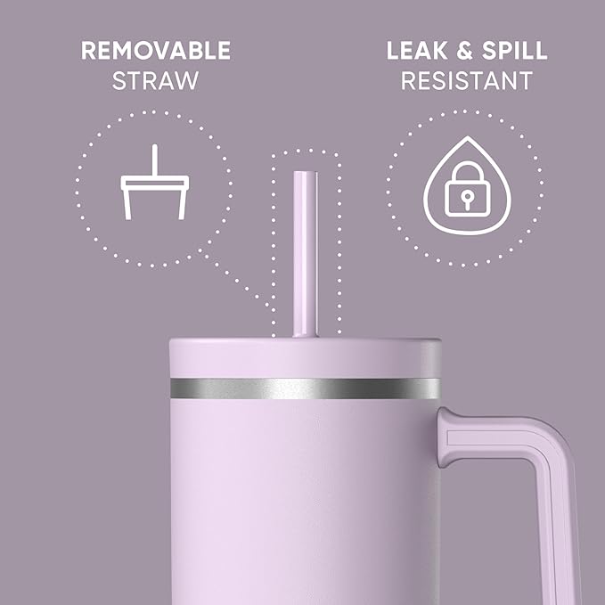 Hydrapeak Voyager 40 Oz Stainless Steel Tumbler with Handle, Insulated Water Bottle With Straw & Lid, Cupholder Friendly Reusable Travel Mug (Blush) - Bloomnest