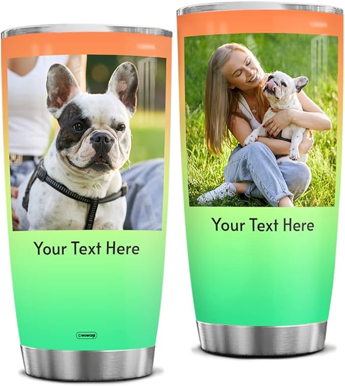 wowcugi Personalized Tumbler With Picture Stainless Steel 20oz 30oz Travel Cup Custom Photo Tumbler Gifts for Dog Cat Pet Lovers Mom Dad Grandpa Grandma Birthday Christmas Mother's Day Father's Day - Bloomnest