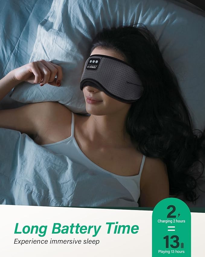 LC-dolida Sleep Headphones, White Noise Bluetooth Sleep Mask 3D Breathable Wireless Eye Mask for Timing, Sleep Mask with Bluetooth Headphones for Side Sleepers Travel,Cool Gadgets for Women Men(Grey) - Bloomnest