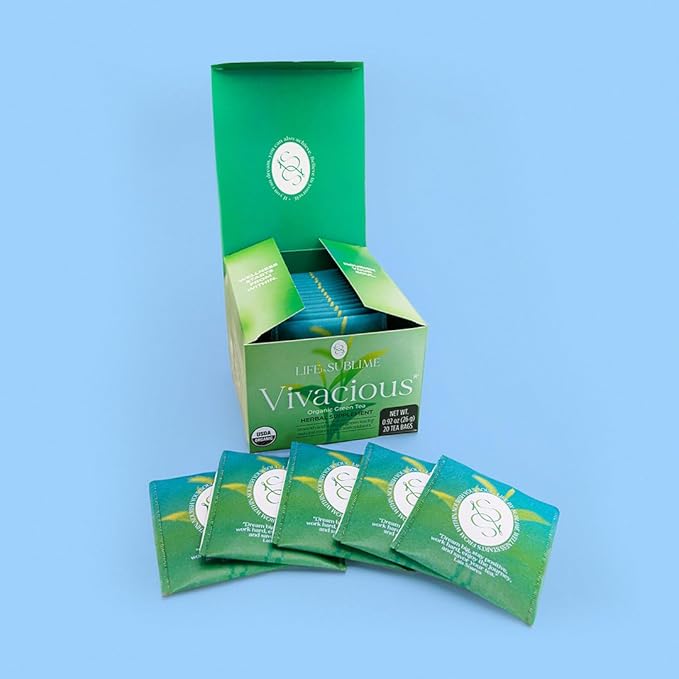 Life by Sublime - Vivacious USDA Organic Green Tea, 20 Tea Bags, Caffeinated, Antioxidant-Rich, Supports Skin Health and Immune System, Less Bitter, Premium Brazilian Harvest - Bloomnest