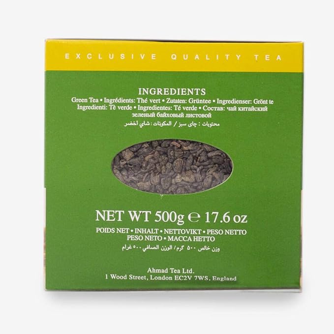 Ahmad Tea Green Tea, Gunpowder Loose Leaf, 500g - Caffeinated & Sugar Free - Bloomnest