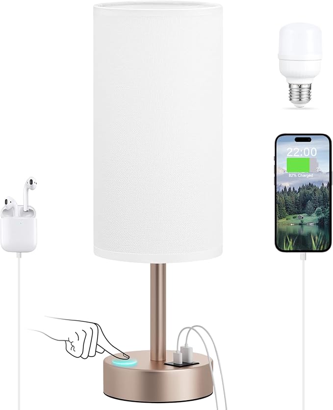 Dicoool Touch Bedside Table Lamp with USB - 3 Way Dimmable Lamp for Bedroom Nightstand, Desk Lamp with Charging Station for Dorm, Living Room, Office, Kids Room, Nursery - Bloomnest