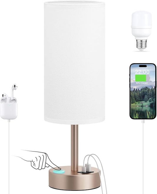 Dicoool Touch Bedside Table Lamp with USB - 3 Way Dimmable Lamp for Bedroom Nightstand, Desk Lamp with Charging Station for Dorm, Living Room, Office, Kids Room, Nursery - Bloomnest
