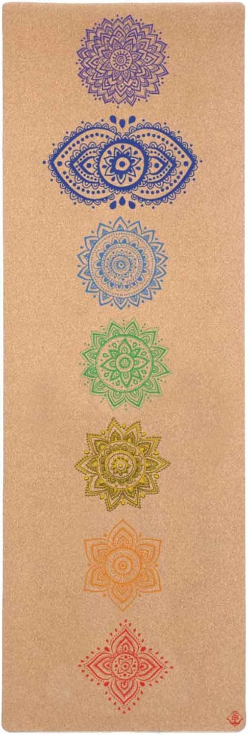 Shakti Warrior Chakra Cork Yoga Mat - Extra Long & Wide, Non Slip, Non Toxic, Great for Yoga, Pilates & Workout (84 x 27 x 2mm Thick)
