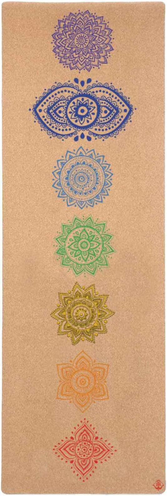 Shakti Warrior Chakra Cork Yoga Mat - Extra Long & Wide, Non Slip, Non Toxic, Great for Yoga, Pilates & Workout (84 x 27 x 2mm Thick) - Bloomnest