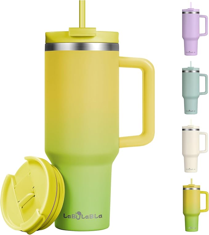 40oz Tumbler with Handle,Double Wall Vacuum Reusable Stainless Steel Insulated Water Bottle,With Leak Proof lid and Straw for Iced or Cold Beverages (Citrine)