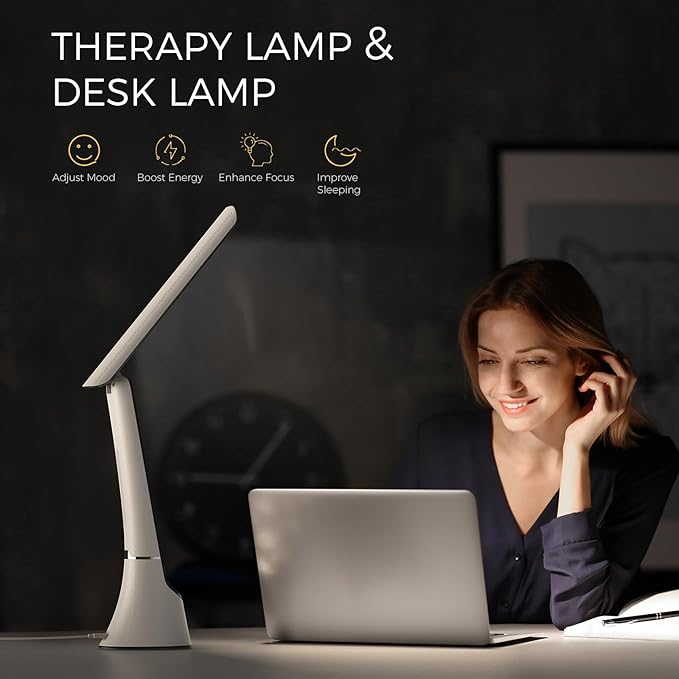 Light Therapy Lamp, 10000 LUX UV-Free LED Sunlight, Full Spectrum Mood Light With Touch Control and Night Light Function for Work, Office, Home - White - Bloomnest